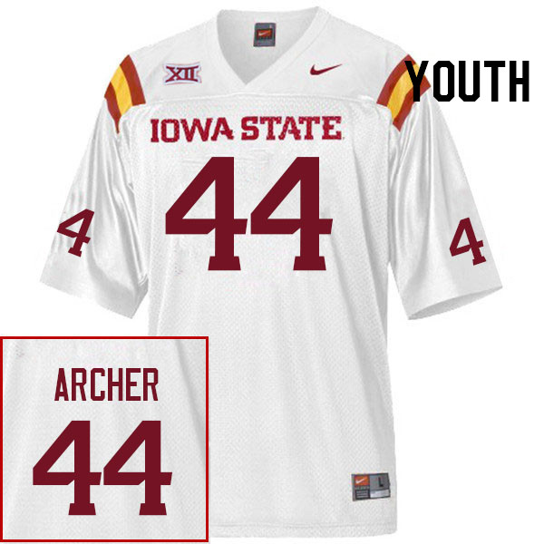Youth #44 Wyatt Archer Iowa State Cyclones College Football Jerseys Stitched Sale-White - Click Image to Close